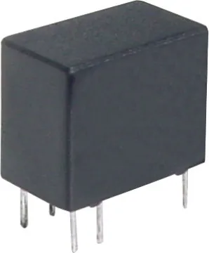 1A 12VDC SPDT PCB Mount Mini Relay Max voltage: 125V AC, 60V DC 
Max current: 1A DC 
Max VA (Watts): 62.5VA (30W) 
Contact material: Gold Plated Silver 
Coil resistance: 960&Omega
Max coil power: 150mw 
Insulation resistance: >1000M&Omega @ 500V DC 
Dielectric strength (for 1 min): 
400V AC between open contacts 
1000V AC between coil & contact 
Electrical life: 100,000 op