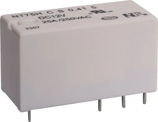 25A SPDT relay. PCB mount style. 12V DC coil.
Fully sealed construction makes it ideal for immersion cleaning and large scale manufacturing