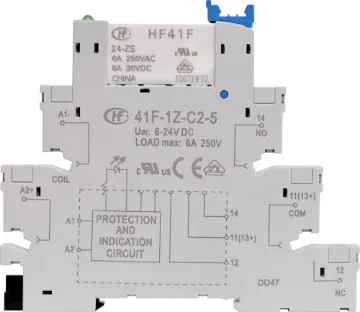 6A 24V DC SPDT DIN Rail Cradle Relay A super slimline DIN rail mount relay designed for industrial switching applications. Suits standard 35mm DIN rail. Supplied with 24V DC coil relay.