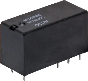 8A 12VDC DPDT PCB Mount Relay Non-sealed type, suitable for flow soldering