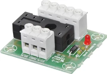 Multivoltage 6-24V Single Relay Board The S 4450 is a handy  relay board suitable for 6V, 12V or 24V relays (available separately). Two sets of changeover contacts are provided.  An on board LED illuminates when the relay is activated.
 For 5 way "snap off" strip relay board see S 4451.
Fo
