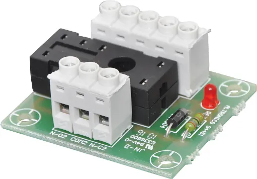 The S 4450 is a handy  relay board suitable for 6V, 12V or 24V relays (available separately). Two sets of changeover contacts are provided.  An on board LED illuminates when the relay is activated.
 For 5 way &quot;snap off&quot; strip relay board see S 4451.

Fo