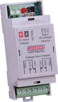 12/24/48V DIN Rail Relay Box The S 4455 is a DIN rail mountable relay box with 2 sets of voltage free changeover contacts. Each set of contact terminals have a N/O (normally open), N/C (normally closed) and a common connection.