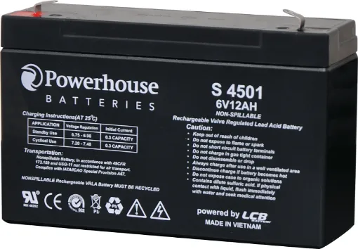 This 6V 12Ah sealed lead acid (SLA) battery is a compact battery for powering 6V equipment. 