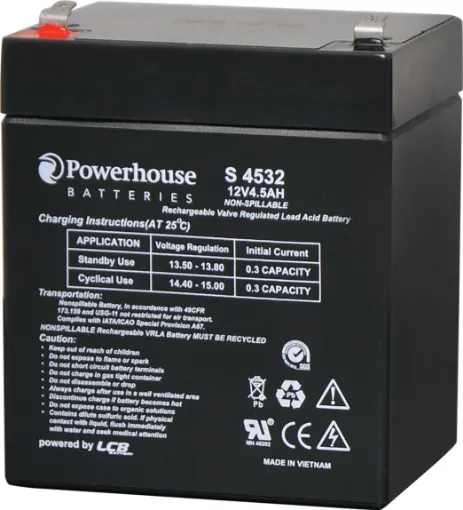 This 12V 4.5Ah sealed lead acid (SLA) battery is a compact battery for powering 12V equipment. 