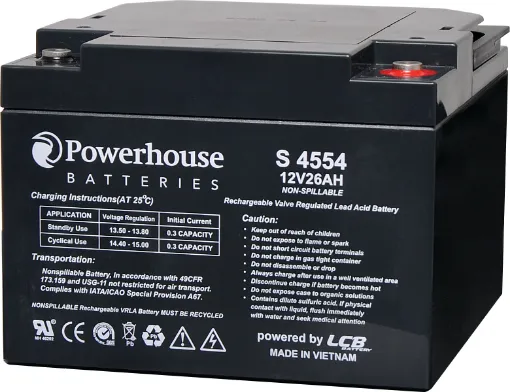 his 12V 26Ah sealed lead acid (SLA) battery is a compact battery for powering 12V equipment. 