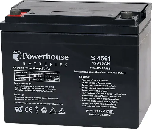 This 12V 35Ah sealed lead acid (SLA) battery is a compact battery for powering 12V equipment. 
