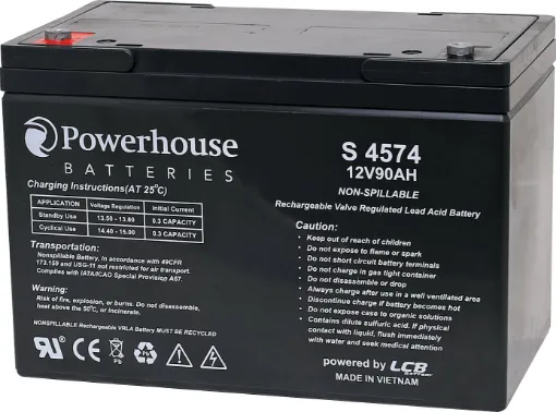This 12V 90Ah sealed lead acid (SLA) battery is a compact battery for powering 12V equipment. 