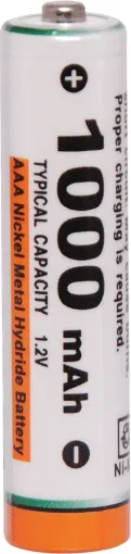 Pack of 2 high quality AAA NiMH 1000mAh rechargeable batteries.