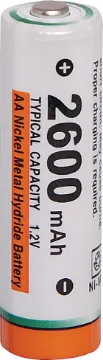 AA 2600mA NiMH Rechargeable Battery 4pk Pack of 4 high quality NiMH 2600mAh rechargeable batteries.