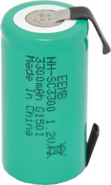 Sub C 3300mAh NiMh Rechargeable Battery High performance, high capacity 3300mAh NiMH rechargeable batteries. Sold individually. 
With solder connection tags.
Sub-C size is commonly used in power tool battery packs.