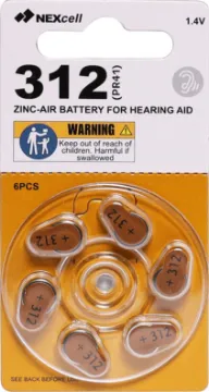 Zinc-Air Hearing Aid Size 312 Battery Pk6 Our new range of zinc-air hearing aid batteries, are designed to deliver reliable sound quality across the life of the battery without damaging leaks. This improves performance in high demand aids used by people who are severely hearing-impaired, including digital and programmable aids.