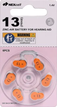 Zinc-Air Hearing Aid Size 13 Battery Pk6 Our new range of zinc-air hearing aid batteries, are designed to deliver reliable sound quality across the life of the battery without damaging leaks. This improves performance in high demand aids used by people who are severely hearing-impaired, including digital and programmable aids.