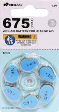Zinc-Air Hearing Aid Size 675 Battery Pk6 Our new range of zinc-air hearing aid batteries, are designed to deliver reliable sound quality across the life of the battery without damaging leaks. This improves performance in high demand aids used by people who are severely hearing-impaired, including digital and programmable aids.