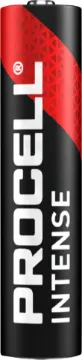 AAA Procell Intense Alklaine Battery - 4 Pack AAA size, pack of 4. Procell Alkaline Intense AAA industrial batteries are specifically designed to last longer in high drain professional devices that require a high amount of power or peaks of power, such as blood Pressure monitors, soap dispensers or flashlights.