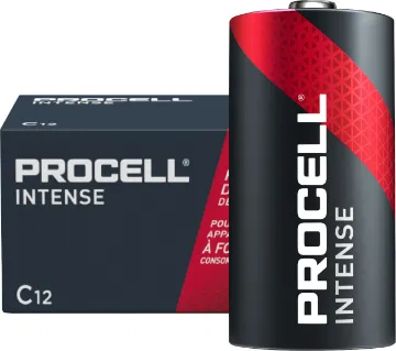 C Size Procell Intense Alklaine Battery - 12 Pack C size, pack of 12. Procell Alkaline Intense C industrial batteries are specifically designed to last longer in high drain professional devices that require a high amount of power or peaks of power, such as a soap dispenser.