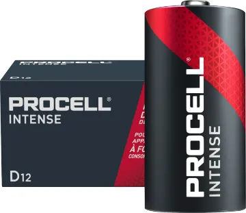 D Size Procell Intense Alklaine Battery - 12 Pack D size, pack of 12. Procell Alkaline Intense D industrial batteries are specifically designed to last longer in high drain professional devices, that require a high amount of power or peaks of power, such as a paper towel dispenser.