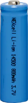 14500 800mAh Lithium Ion Rechargeable Battery These high performance 14500 lithium ion 3.7V batteries offer high performance and long life from a compact package. They are standard AA in size.