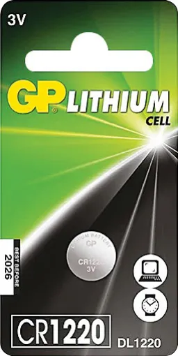 GP high-performing lithium coin batteries CR1220 are energy-dense and is crafted to deliver long-lasting superior power for your miniature specialty devices including car keys, calculators, smart watches, garage door openers and more.