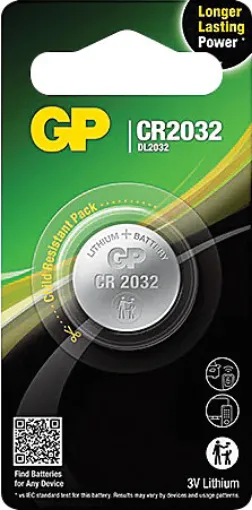GP high-performing lithium coin batteries CR2032 are energy-dense and can deliver 30% more power for your miniature specialty devices including car keys, remote controls, smart watches, blood glucose monitors, smart home devices, IoT devices, door and window sensors.