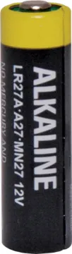 12V A27 Alkaline Battery As used in many car alarm key ring remote controls, remote garage door openers, cigarette lighters etc. Equivalent to GP27A, LR27A.