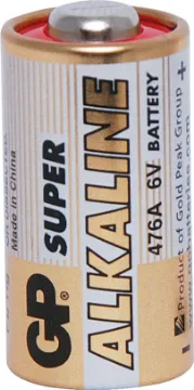 6V GP476A Alkaline Battery GP Code:GP476A
Capacity (mAh):105
Chemistry:Alkaline
Cross Reference: A544/ PX28A, 4LR44 , V4034 PX , 4G13, AG13
Dimensions (mm): 13.0X25.5
Voltage:6