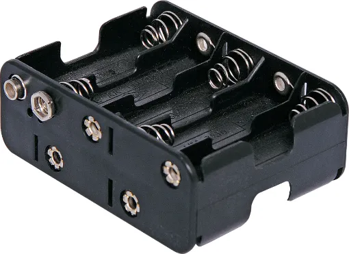 10 x AA battery holder in a rectangular 2 sided configuration. Ideal for compact high power battery packs in portable devices.
