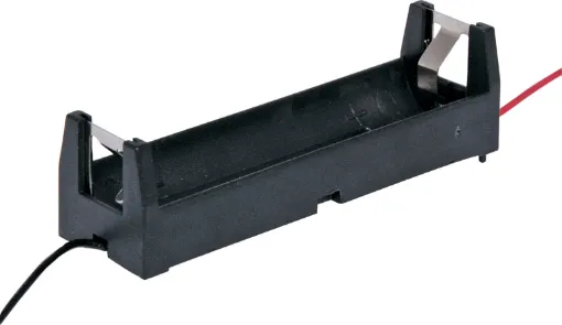 Single 18650 lithium battery holder in a rectangular configuration. Ideal for installation in high power, portable devices.