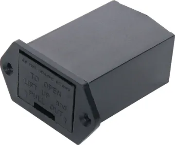 9V Battery Holder Flush Mount Fits into similar dimensions as an IEC power socket.  Slide in battery drawer locks into place. Mounting depth 55mm.