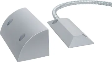 Roller Door Security Reed Switch Sturdy metal reed switch designed for roller and tilt doors. Normally closed contacts with an operating distance of 60mm. 
Dimensions: 88 x 80 x 42mm (both parts).
Contact mode: Normally Closed (when magnet in proximity of reed switch).
Current: 500m