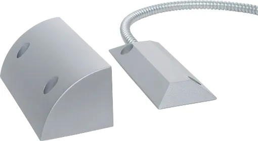 Sturdy metal reed switch designed for roller and tilt doors. Normally closed contacts with an operating distance of 60mm. 

Dimensions: 88 x 80 x 42mm (both parts).
Contact mode: Normally Closed (when magnet in proximity of reed switch).
Current: 500m