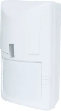 Passive Infra Red (PIR) Movement Detector Easy to install PIR with dual look down detection. Features excellent temperature compensation and selectable pulse count. Its stylish countoured shape virtually disappears once installed into the corner of any room.
Vertical range is adjustable and a