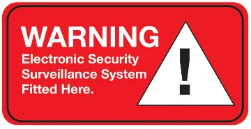 Small Alarm Warning Sticker Pair 75mm x 25mm. Sticks to the inside of the window.  Ideal for cars, home windows etc.
