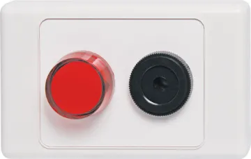 Indicator & Siren Wallplate A dual cover wallplate fitted with an S 6114 90dB pulsating siren and an S 4030 24V DC red indicator lamp. Designed to provide a visual and audible alert when 24V DC power is applied (such as from A 4471 power fail monitor).
