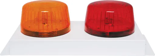 Low current draw dual red and amber coloured strobe lights for emergency evacuation systems. Housed in a sturdy, white powder-coated steel case, this unit is designed for professional installers of fire and evacuation systems. Features simple bolt on inst