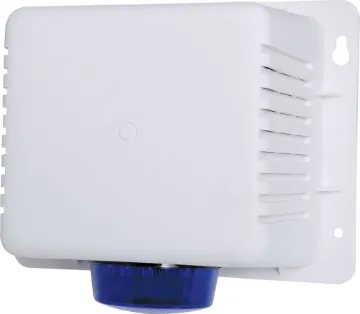 White Plastic Siren Cover With Siren & Strobe Complete under eave solution with a piezo siren and bluestrobe already built in. just install and connect the wires. Includes a tamper switch.