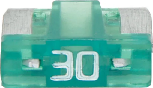 Low profile mini blade fuses rated from 3A to 30A.