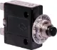 15A Panel Mount Circuit Breaker All specifications at 25°C
Hold Current: 100% load indefinitely
Trip Current: Within 1 hr @ 145% load
 Within 1 minute @ 200% load
Max. Voltage:  250V AC or 50V DC
Panel Cutout: Single hole mount 12mm Ø
Dimensions:  36H x 31L x 15W mm