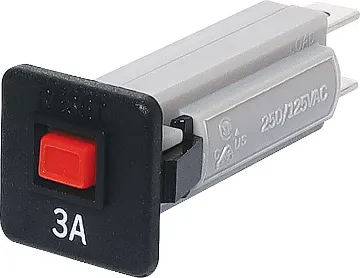 3A Flush Mount Circuit Breaker Snap-in fitting with coloured button.