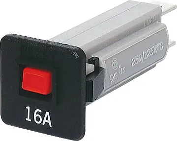 16A Flush Mount Circuit Breaker 16A circuit breaker.
Flush mount style.
Snap-in fitting with coloured button.