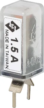 1.5A PCB Mount Auto Reset Circuit Breaker Current Trip Rating: 1.5 Amp
All specifications at 25°C
Hold Current: 100% load indefinitely
Trip Current: Within 1 hr @ 175% load
 Within 1 minute @ 200% load
Max. Voltage:  120V AC or 12V DC
Dimensions:  20.6H x 10.5L x 8.7W mm