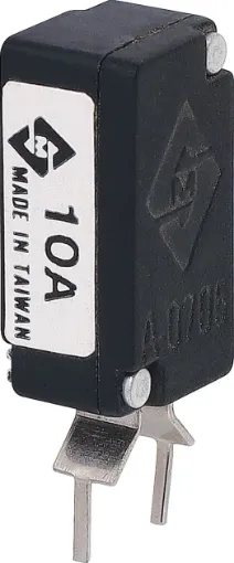 Current Trip Rating: 10 Amp
All specifications at 25&degC
Hold Current: 100% load indefinitely
Trip Current: Within 1 hr @ 175% load
 Within 1 minute @ 200% load
Max. Voltage:  120V AC or 12V DC
Dimensions:  20.6H x 10.5L x 8.7W mm