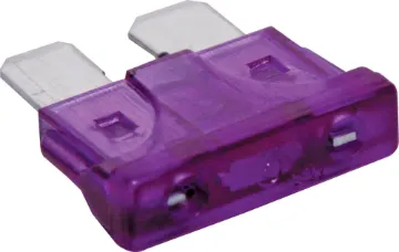 3A Purple Automotive Blade Fuse Purple 3A standard automotive blade fuse with 32V rating.  Suits most automotive blade fuse holders. 18.7 x 19.1mm overall in size. 5mm blades.