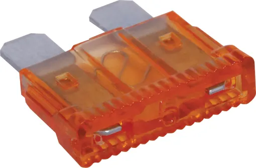 Orange 5A standard automotive blade fuse with 32V rating.  Suits most automotive blade fuse holders. 18.7 x 19.1mm overall in size. 5mm blades.