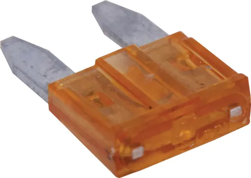 Orange. 5A.
Mini blade fuses as used in many modern automobiles.
Available in ratings from 3A to 30A.