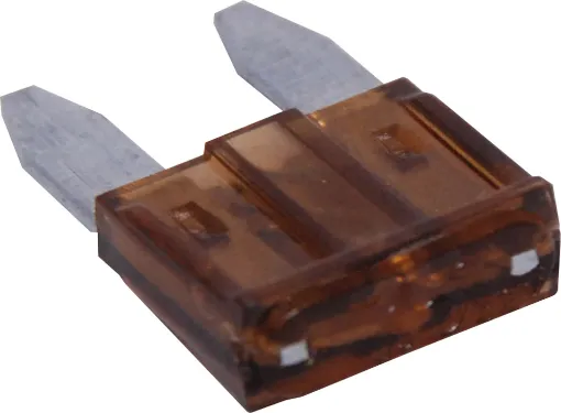 Brown. 7.5A.
Mini blade fuses as used in many modern automobiles.
Available in ratings from 3A to 30A.