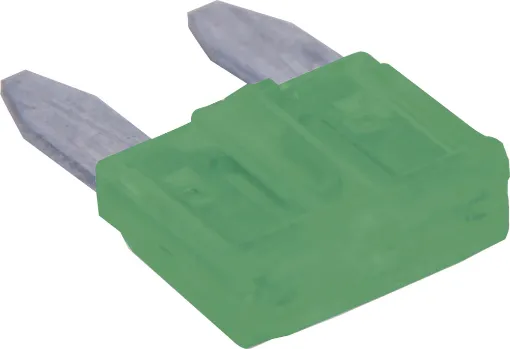 Green. 30A.
Mini blade fuses as used in many modern automobiles.
Available in ratings from 3A to 30A.