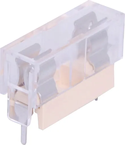 PCB mount with protective cover. 6.3 amps at 250V AC. 1.2mm  PC pins at 23mm between centres