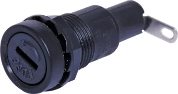M205 10A Chassis Mount Safety Type Fuse Holder Panel mount.  Cap is unscrewed by screwdriver. 10A @ 250V AC. UL/CSA Approved.
Insulation resistance: 100M Ohm @ 500V DC
Contact resistance: 5m Ohm @ 1A DC
Dialectric strength: 1500V min (for 60 seconds)
Material: UL94V0 thermoplastic.
