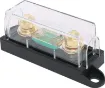 This high current fuse block uses MEGA type fuses. Suits M8 ring terminals. 250A max. Gold plated connections. Size: 129Wx44Hx37Wmm.
Fuse not included.